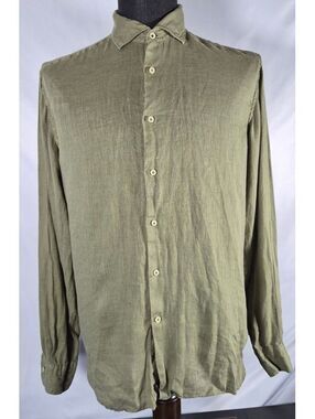 Camicissima Mens Size 40 Olive Green 100% Linen Comfort Fit Shirt